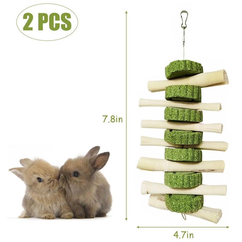 kathson Bunny Chew Toys for Teeth, Pet Snacks Molar Sweet Bamboo with Grass Cake Guinea Pig Toys for Hamster Chinchilla Rabbit Rats (2 Packed) - Image 3